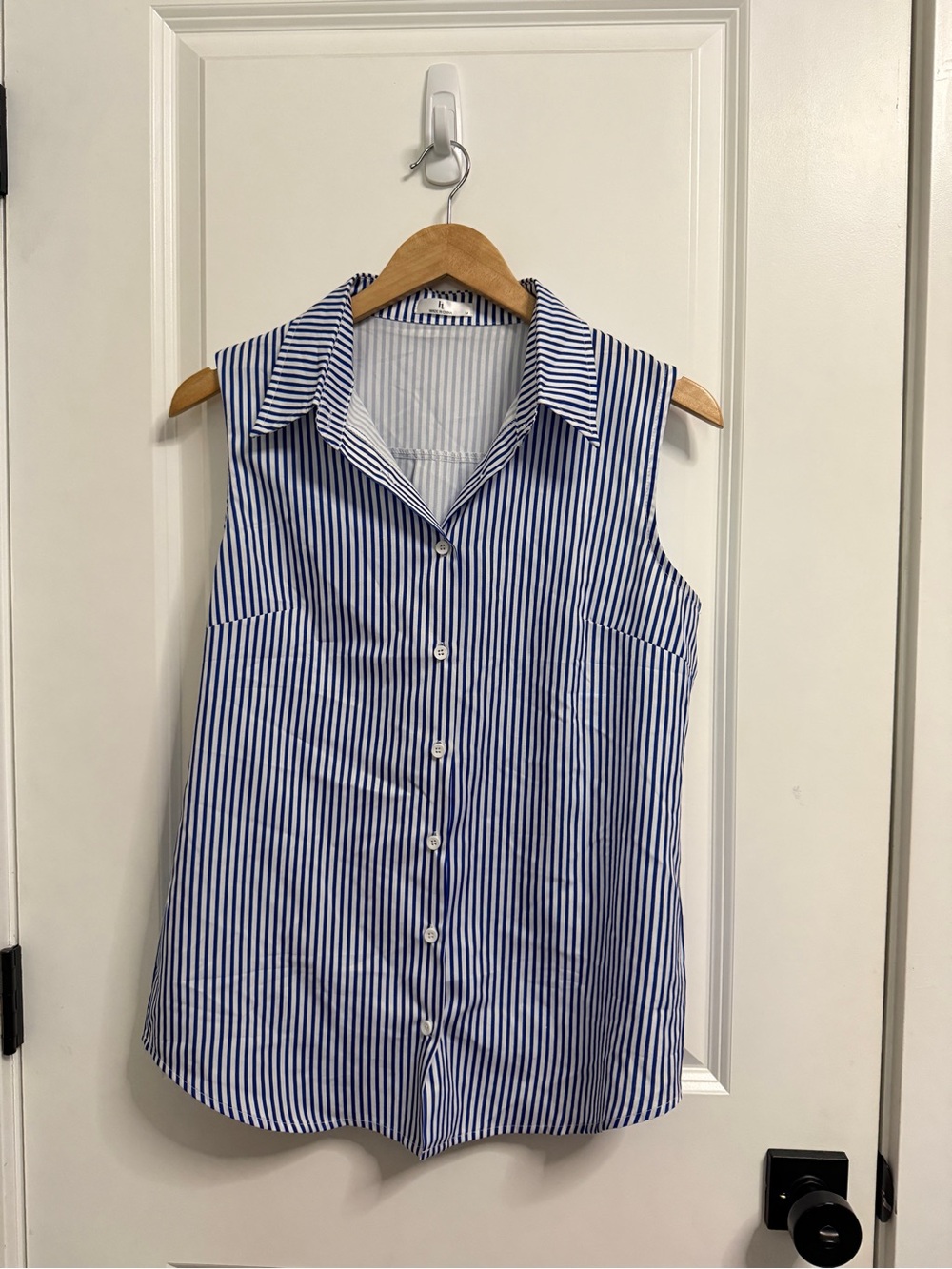Sleeveless Blue & White Striped Button-Front Top